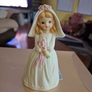 Ceramic Bride Figurine with Pink Bouquet